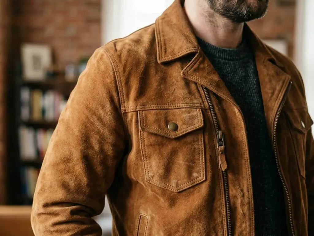 Brown suede jacket for leather and suede cleaning